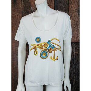 New Carven Paris T-Shirt 50/52 Gold Rope Chain Anchor Nautical